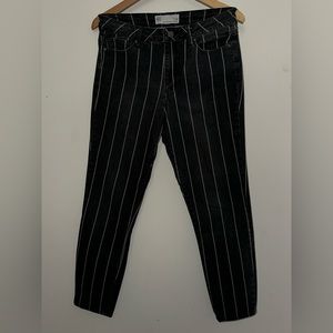 Gray High Rise Ankle Skinny Striped Jeans